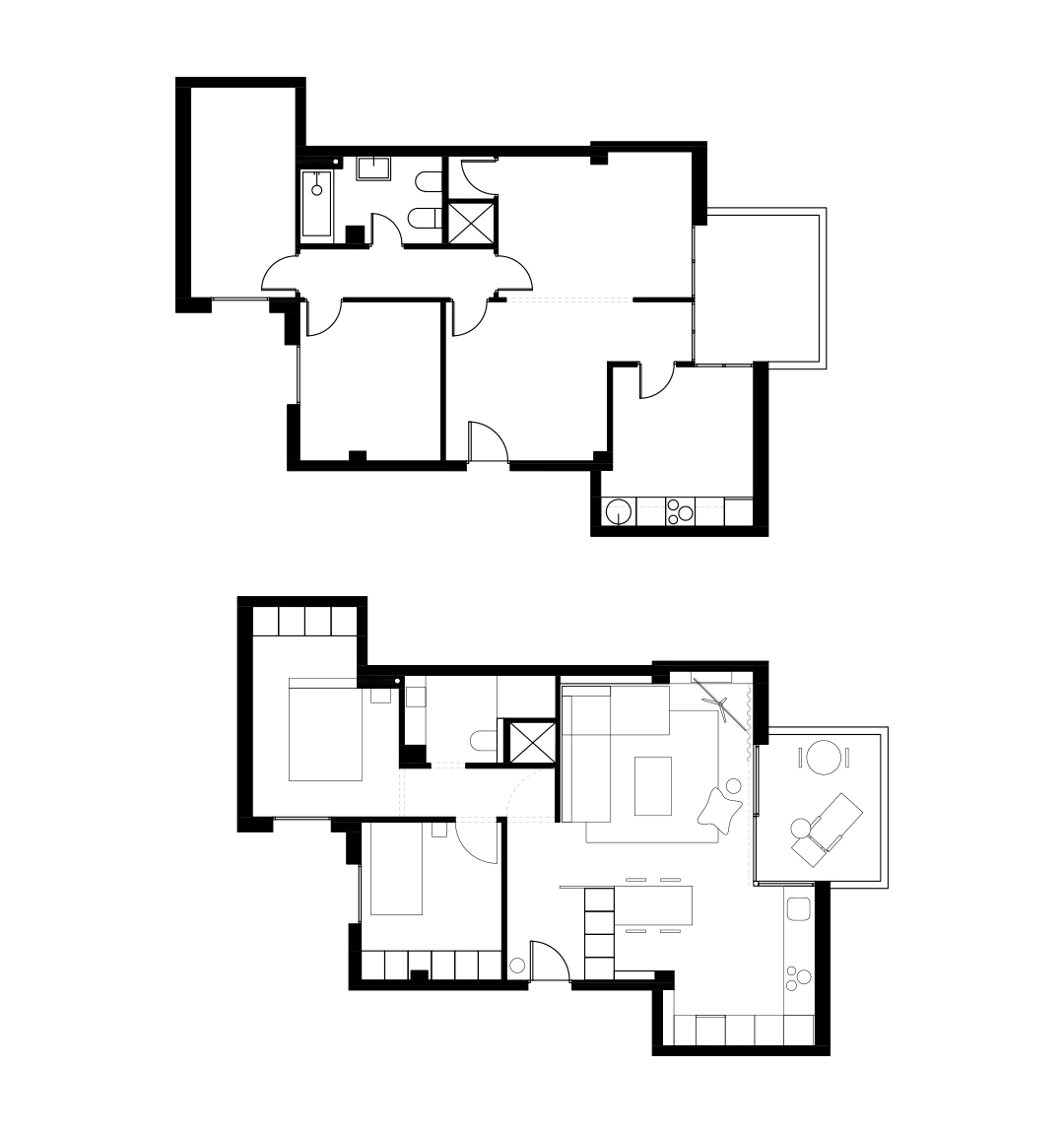 plano de reforma integral de apartamento con estado inicial y reformado. nuestra guía definitiva de Cómo Distribuir Tu Casa y No Morir en el Intento